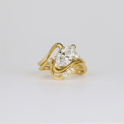 1.56 Ct Marquise Cut Diamond Engagement Ring Set 14k  Yellow Gold Ring Bridal Ring