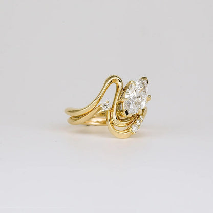 1.56 Ct Marquise Cut Diamond Engagement Ring Set 14k  Yellow Gold Ring Bridal Ring