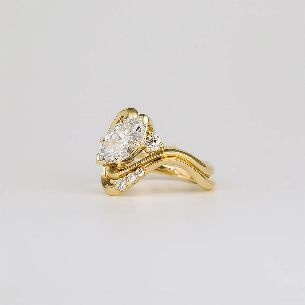 1.56 Ct Marquise Cut Diamond Engagement Ring Set 14k  Yellow Gold Ring Bridal Ring