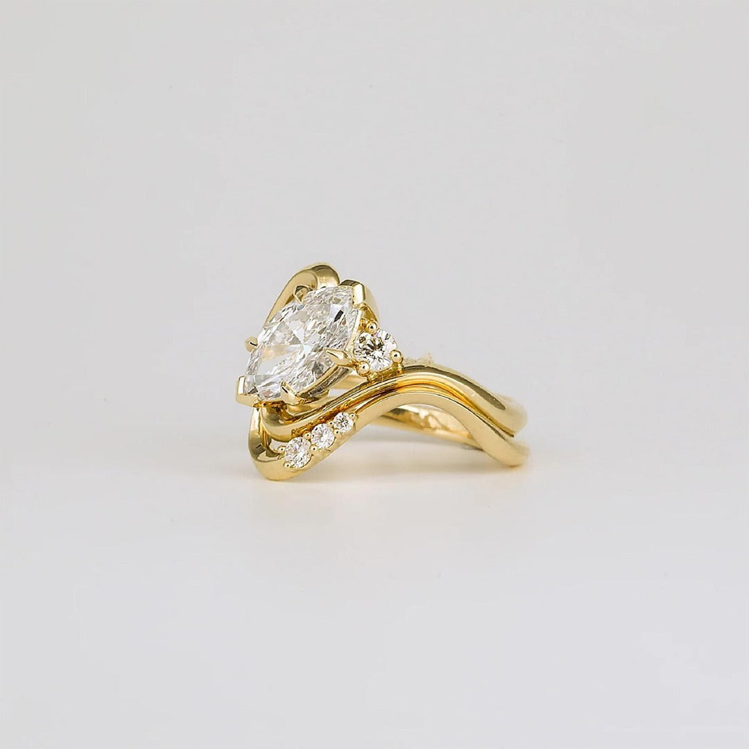 1.56 Ct Marquise Cut Diamond Engagement Ring Set 14k  Yellow Gold Ring Bridal Ring