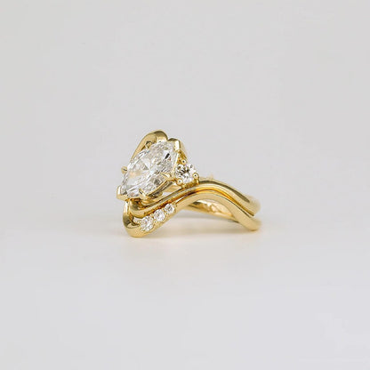 1.56 Ct Marquise Cut Diamond Engagement Ring Set 14k  Yellow Gold Ring Bridal Ring