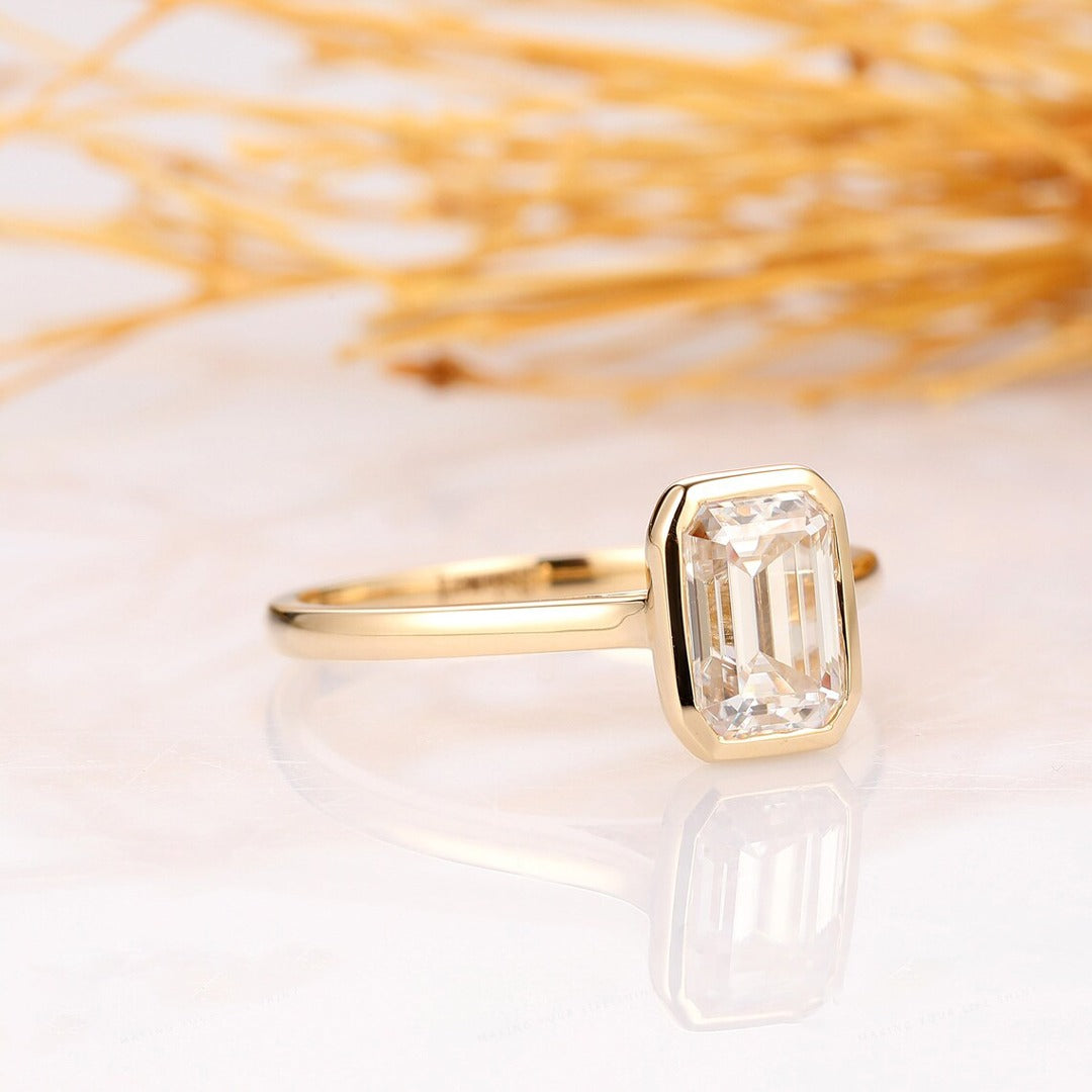 2.00 Ct Emerald Cut Ring With 14K Yellow Gold Engagement Ring