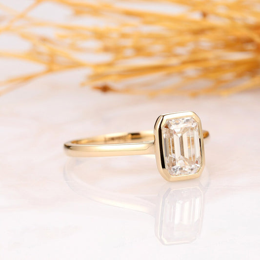 2.00 Ct Emerald Cut Ring With 14K Yellow Gold Engagement Ring