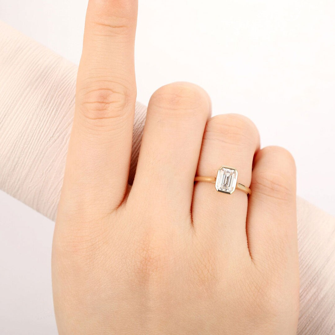 2.00 Ct Emerald Cut Ring With 14K Yellow Gold Engagement Ring