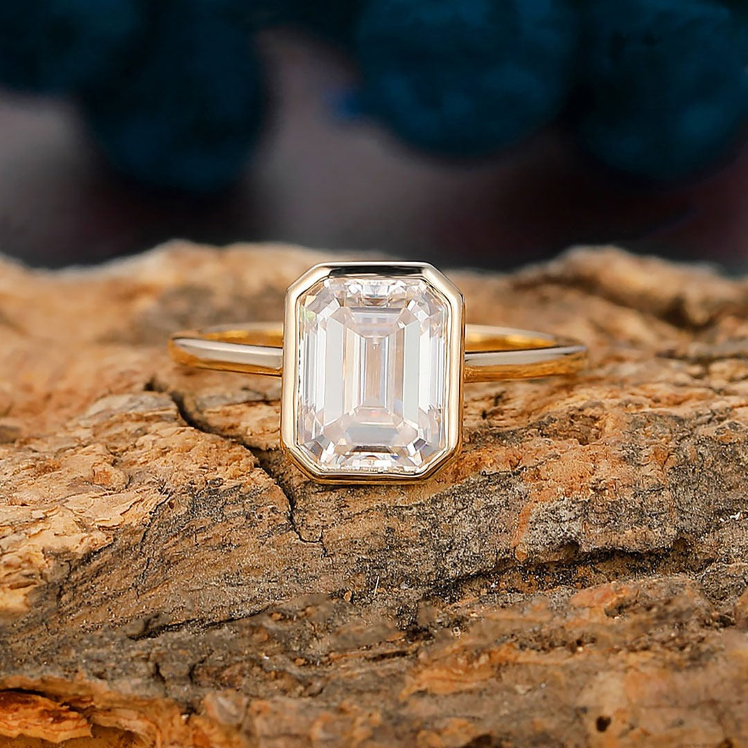 2.00 Ct Emerald Cut Engagement Ring With 14k Yellow