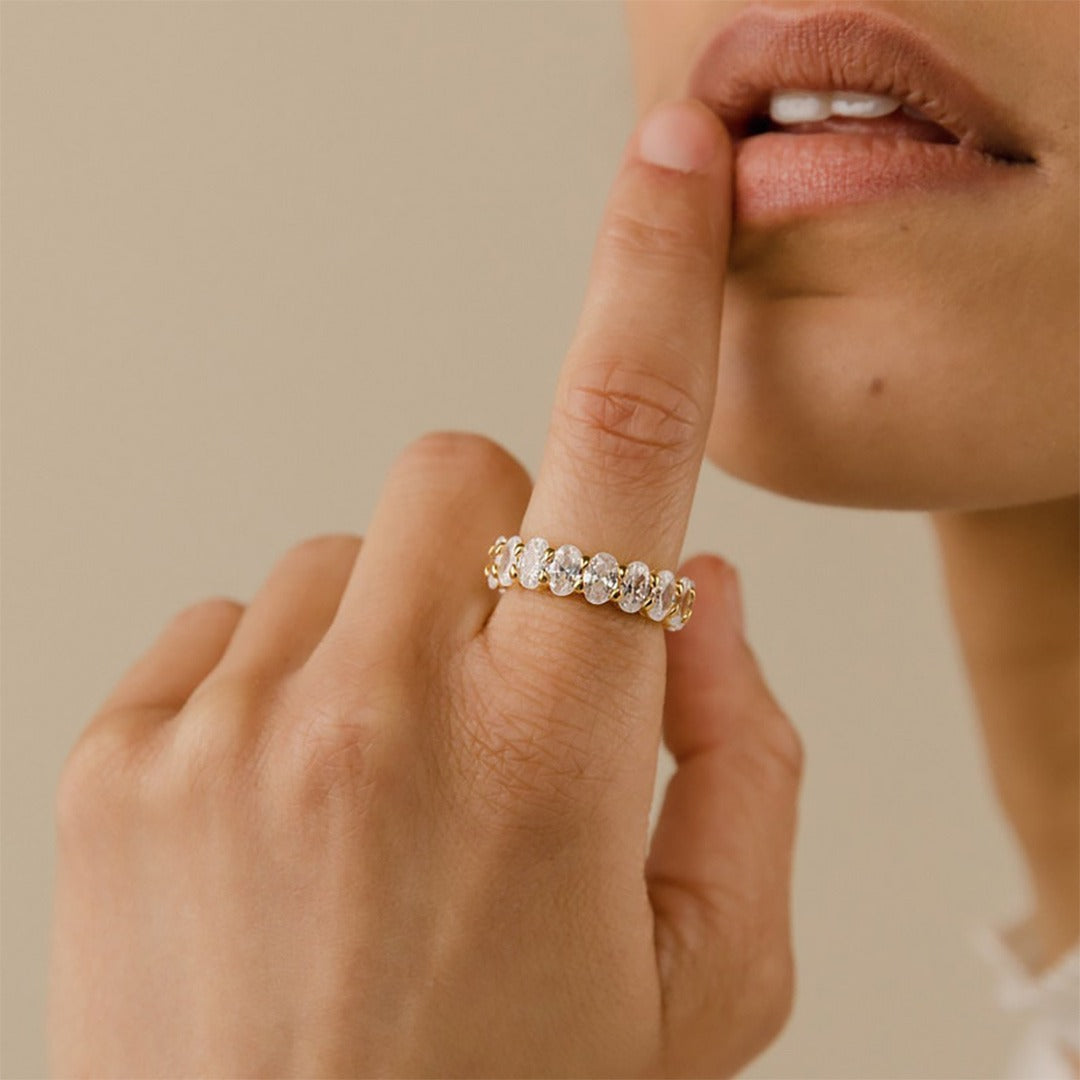 3.00 Ct Oval Diamond Wedding Band, Shared Prong Set Diamond Eternity Ring
