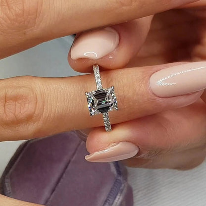 2.75 Ct Elongated Emerald Cut With 14k Solid White Gold Solitaire Ring