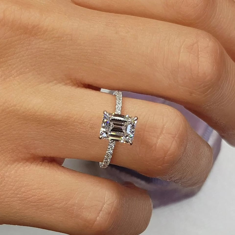2.75 Ct Elongated Emerald Cut With 14k Solid White Gold Solitaire Ring
