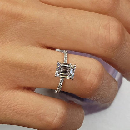 2.75 Ct Elongated Emerald Cut With 14k Solid White Gold Solitaire Ring
