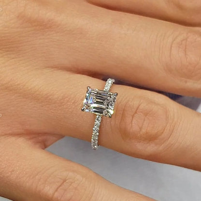 2.75 Ct Elongated Emerald Cut With 14k Solid White Gold Solitaire Ring