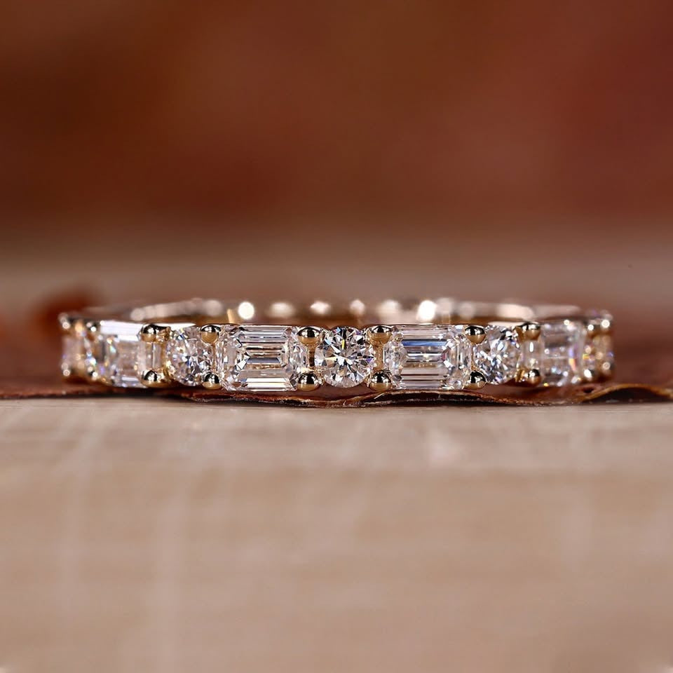 4.00 Ct Emerald Diamond Wedding Ring With Round Stackable Ring Full Eternity Ring