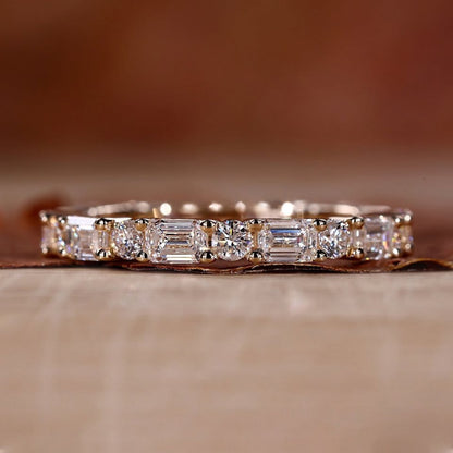 4.00 Ct Emerald Diamond Wedding Ring With Round Stackable Ring Full Eternity Ring