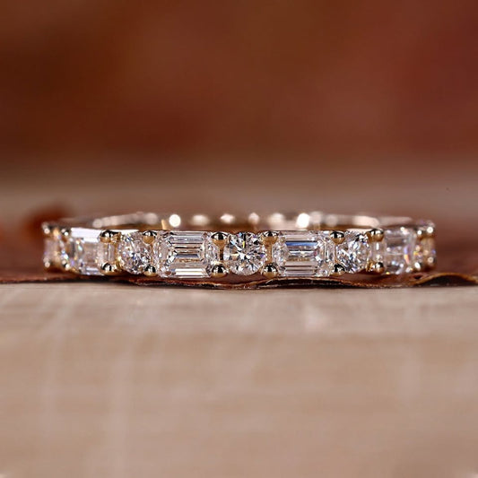 4.00 Ct Emerald Diamond Wedding Ring With Round Stackable Ring Full Eternity Ring