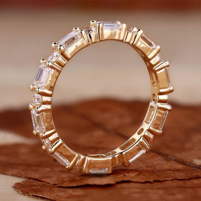 4.00 Ct Emerald Diamond Wedding Ring With Round Stackable Ring Full Eternity Ring