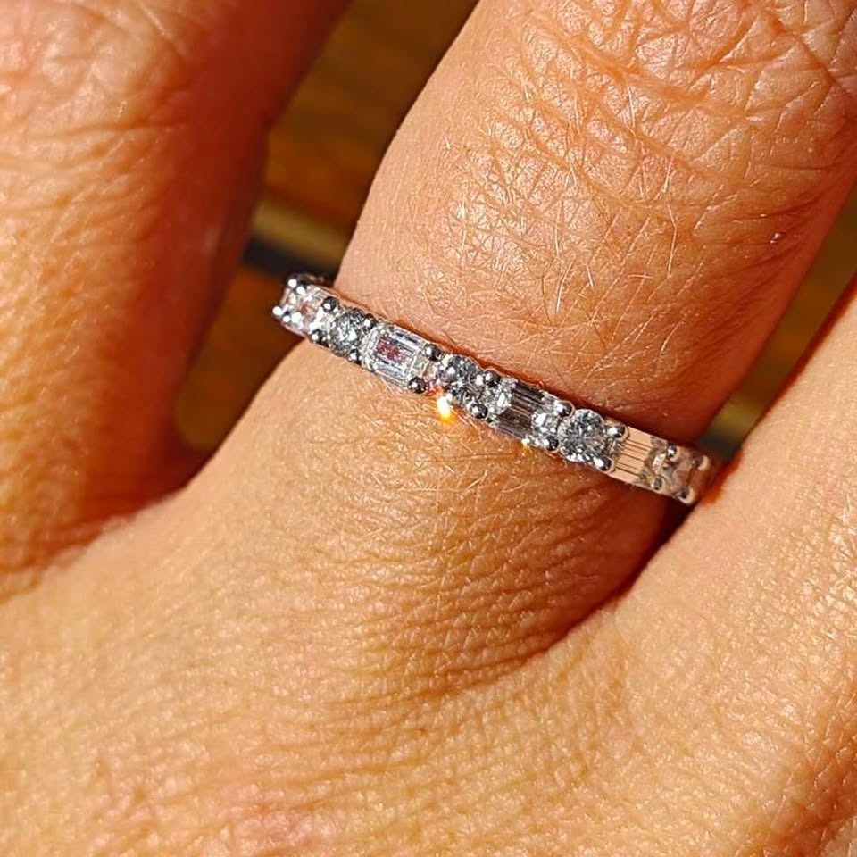 4.00 Ct Emerald Diamond Wedding Ring With Round Stackable Ring Full Eternity Ring