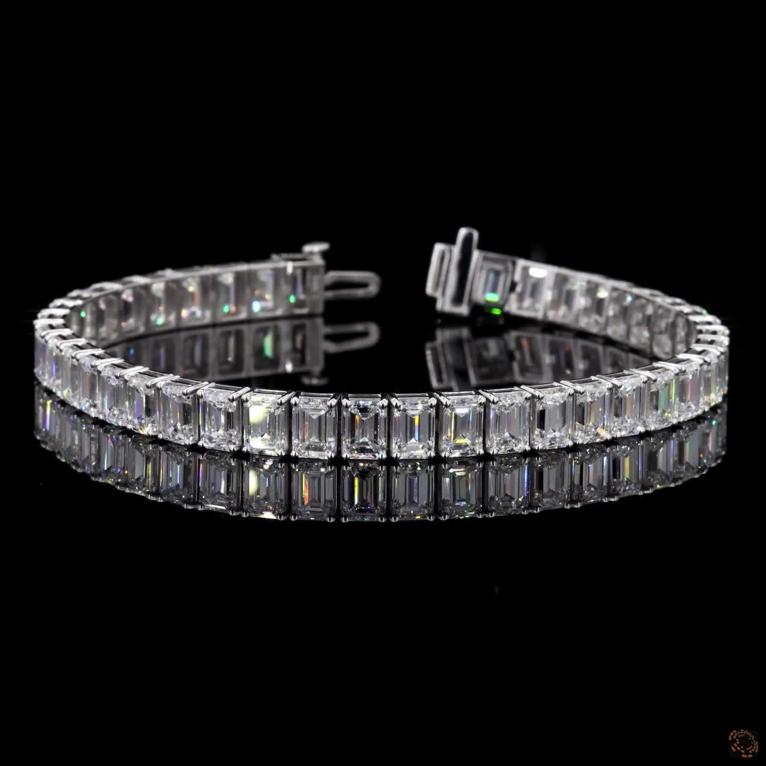 9.88 Ct White Gold Emerald Cut Tennis Bracelet, Vertical Emerald Moissanite Eternity Bracelet, Modern Architectural Fine Jewelry, High-End Bridal Gift