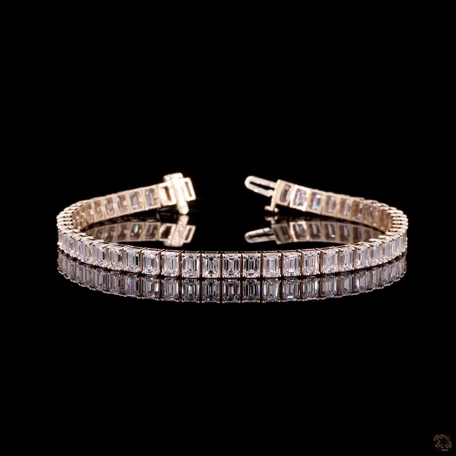 12.95 Ct Yellow Gold Emerald Cut Diamond Tennis Bracelet, Solid Gold Step Cut  Eternity Bracelet, Modern Bridal & Anniversary Jewelry