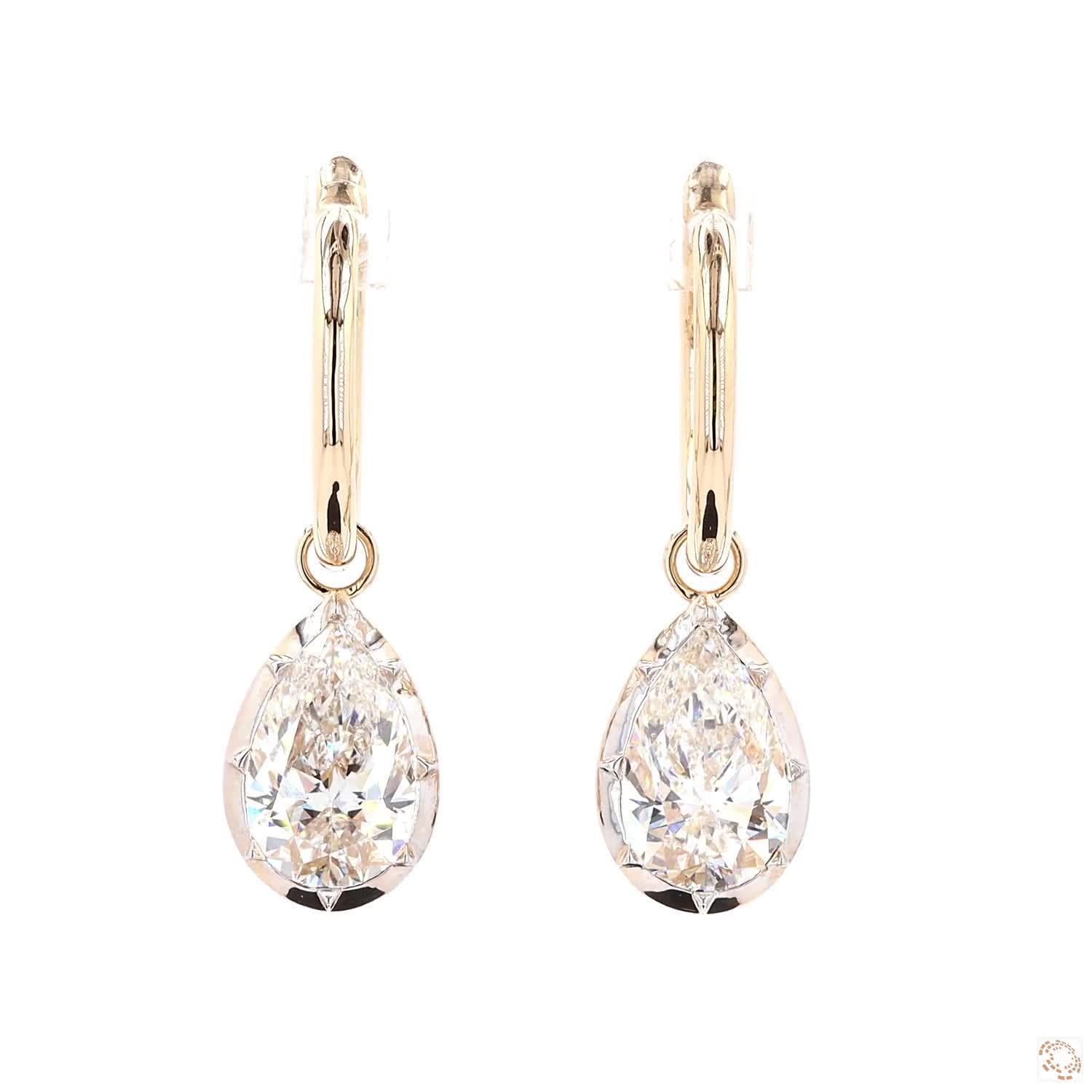 4.11 Ct Pear Cut Diamond Dangle Huggie Hoop Earrings, 14K Gold Teardrop Drop Earrings