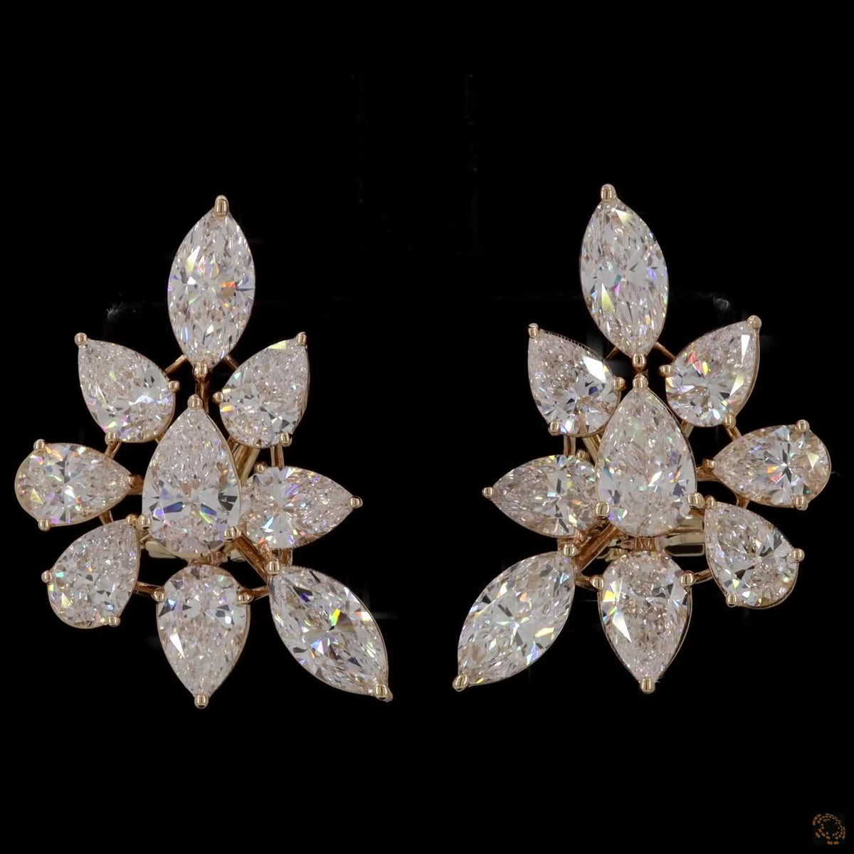 8.02 Ct 14K Yellow Gold Marquise & Pear  Botanical Ear Climber Earrings