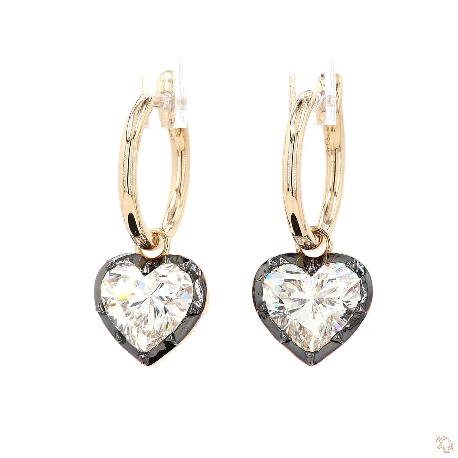 6.19 Ct Black & Gold Heart Solitaire Dangle Earrings | Luxury Heart Cut Crystal Earrings