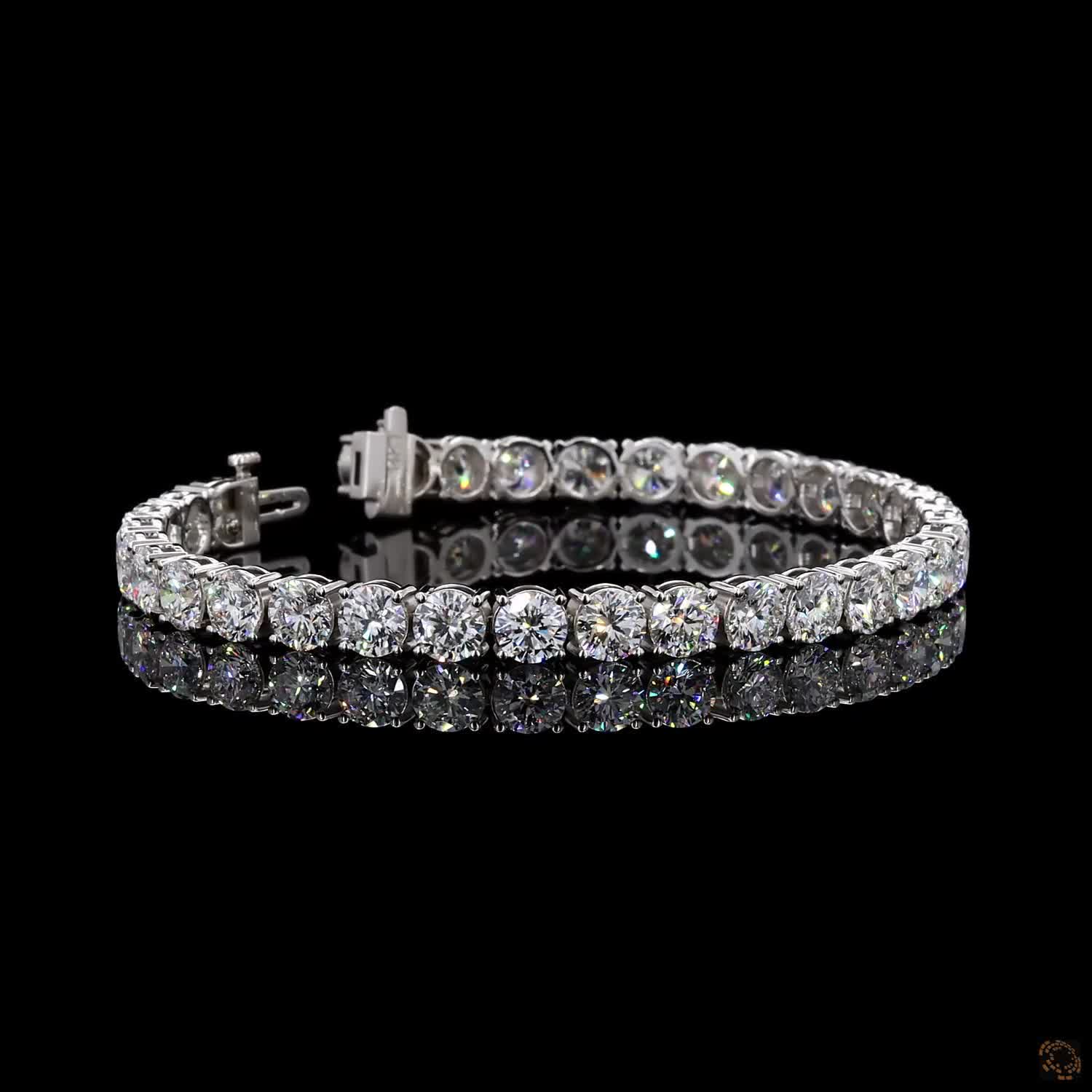 16.98 Ct 14K White Gold Round Moissanite Tennis Bracelet with Double Latch Box Clasp