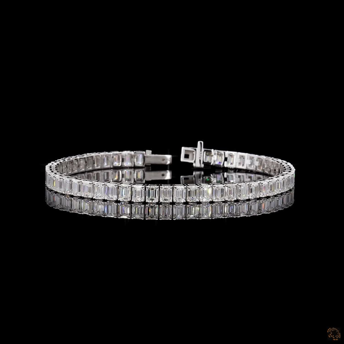 13.49 Ct 14K White Gold Emerald Cut  Bezel Fency  Bracelet with Double Safety Latch