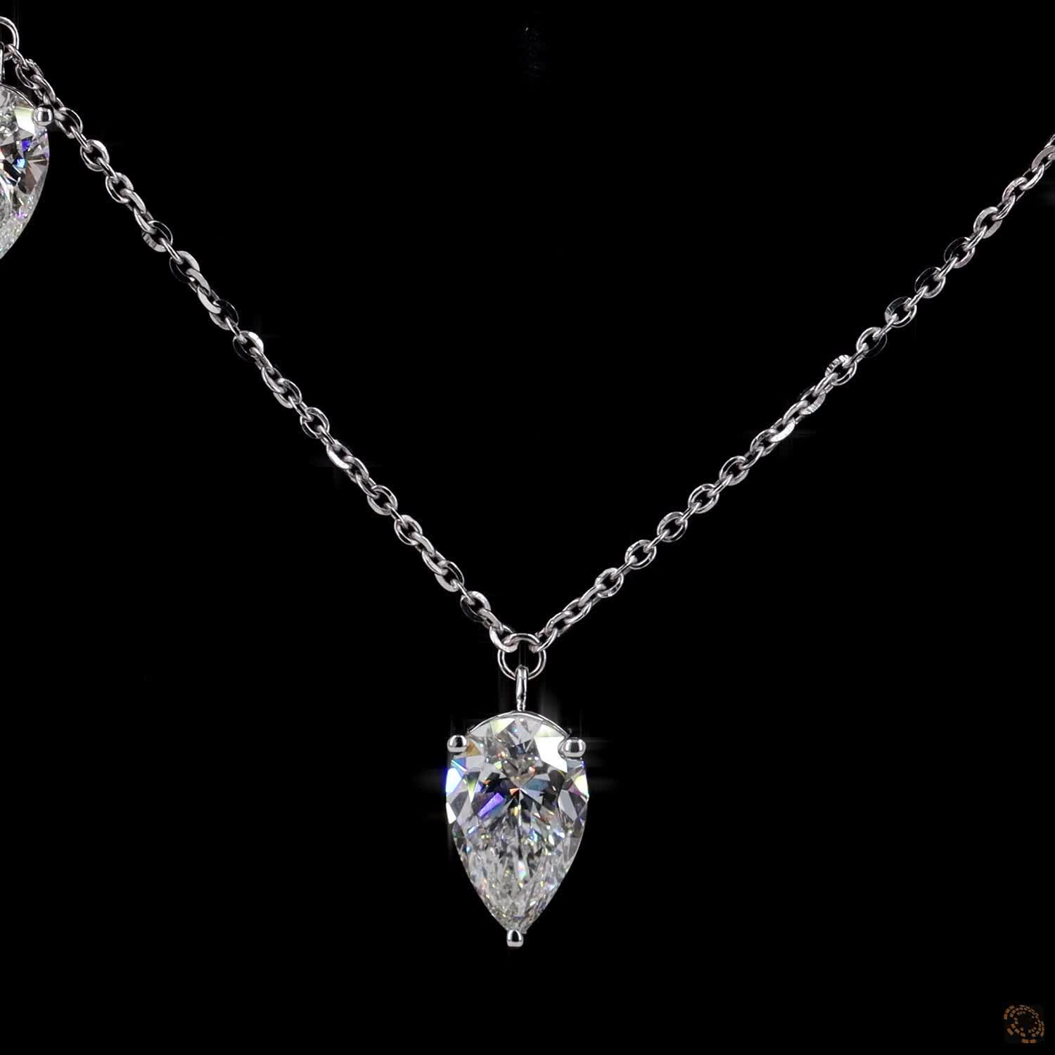 5.41 Ct Floating Pear Cut Diamond Charms Cable Chain Necklace in White Gold