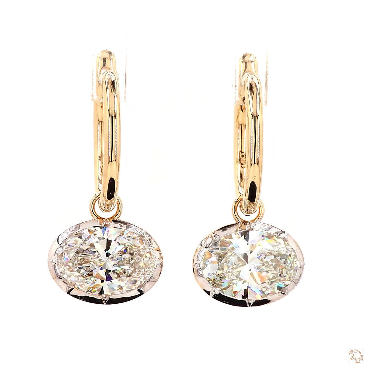 5.11 Ct Two-Tone Oval Diamond Solitaire Charm Drop Earrings in 14K Gold
