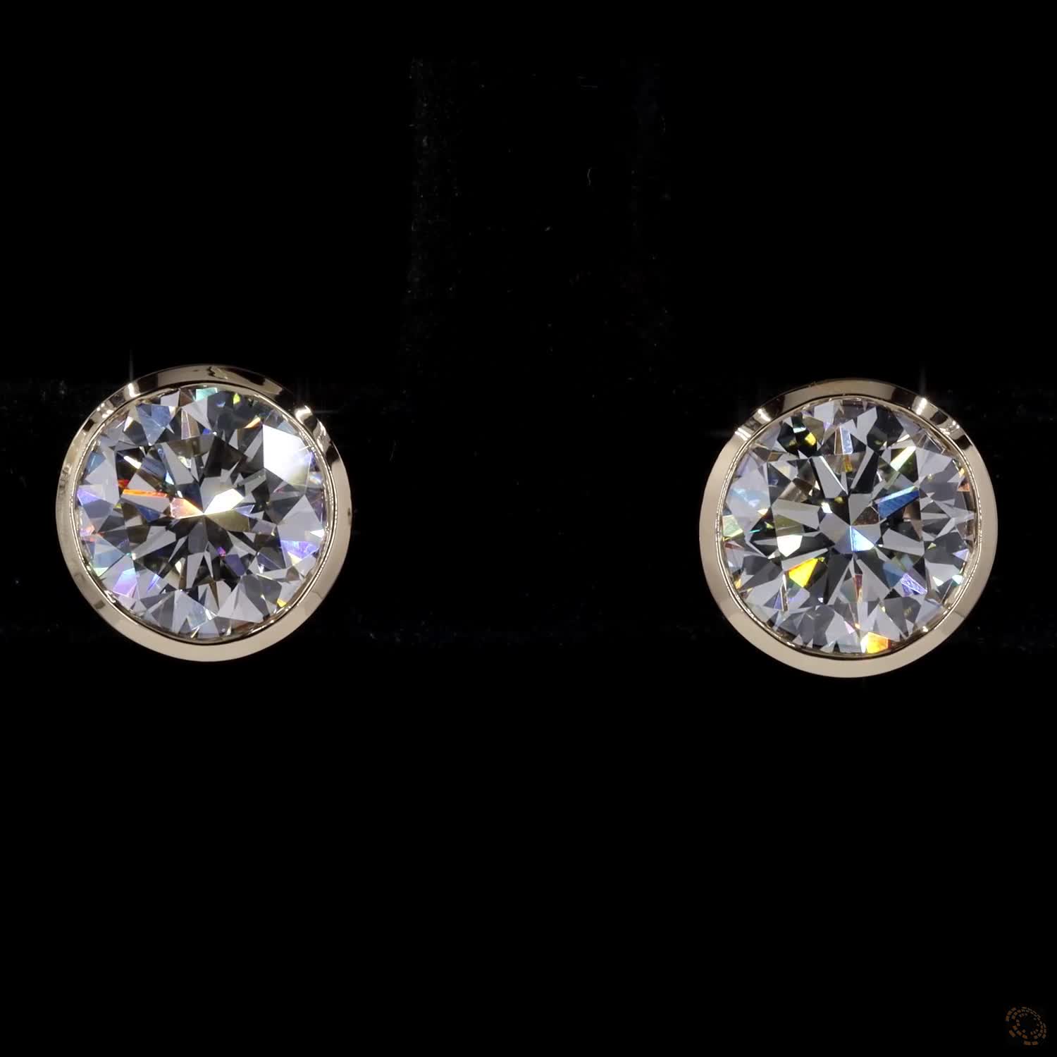 2.04 ct Solid 14K White Gold Round Brilliant Cut Diamond Stud Earrings – Classic Full Bezel Solitaire Studs