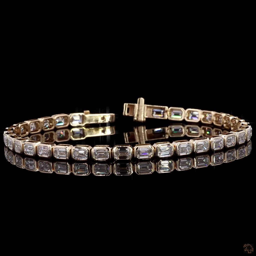 8.71 Ct Emerald Cut Bezel Set Bracelet 14k Yellow Gold