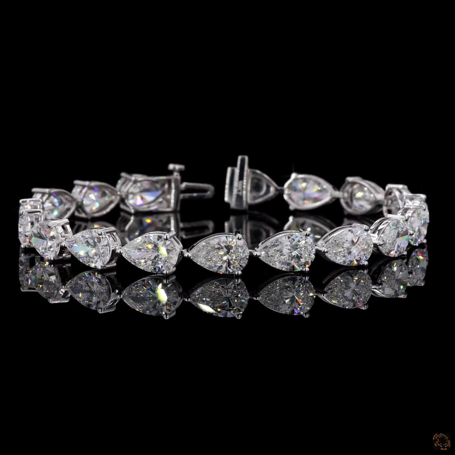 20.31 Ct Pear Cut Moissanite Tennis Bracelet in 14K White Gold | Horizontal East-West Teardrop Diamond Alternative Line Bracelet