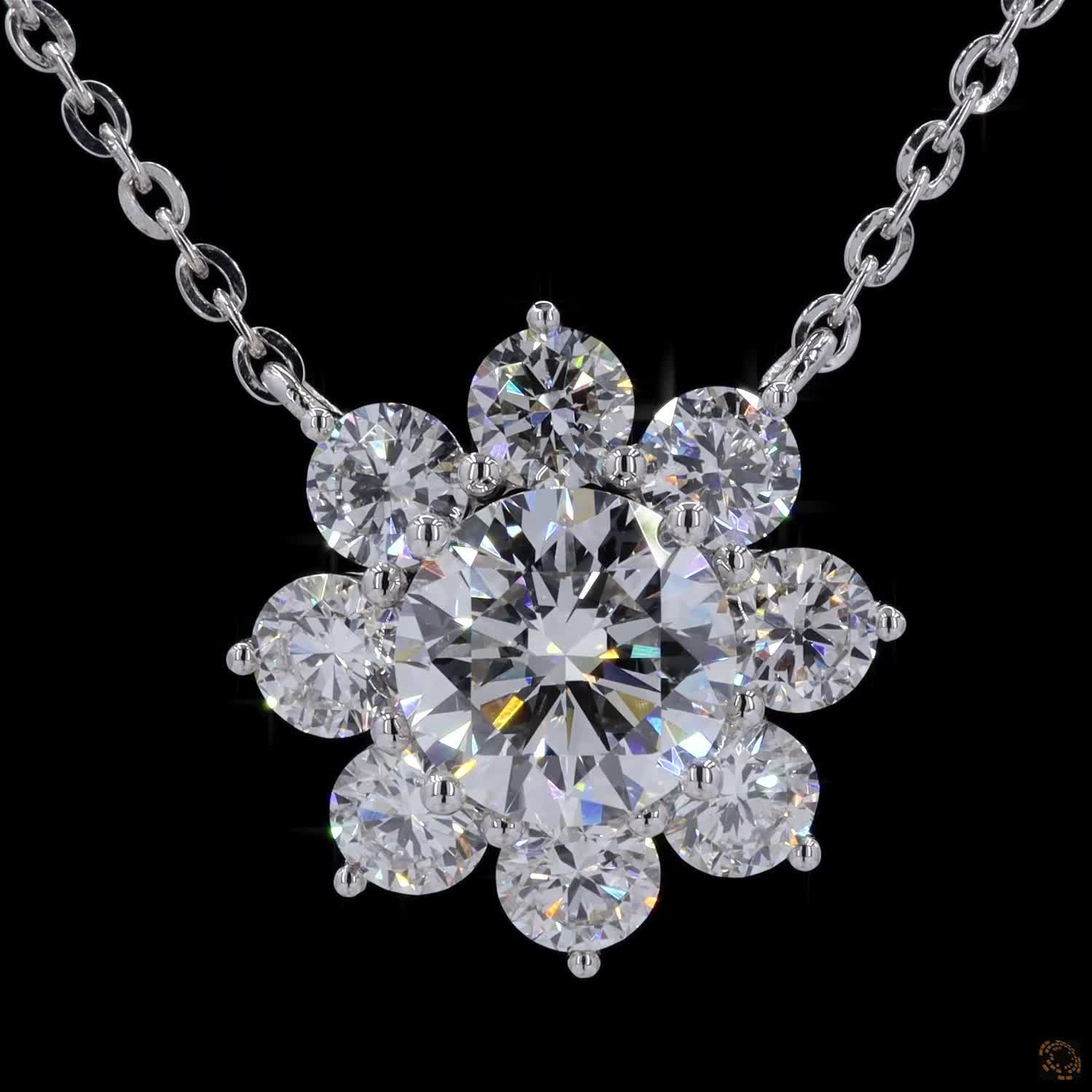 3.91 Cts Pendant Necklace with a Brilliant Round Center Stone and Multi-Stone Cluster