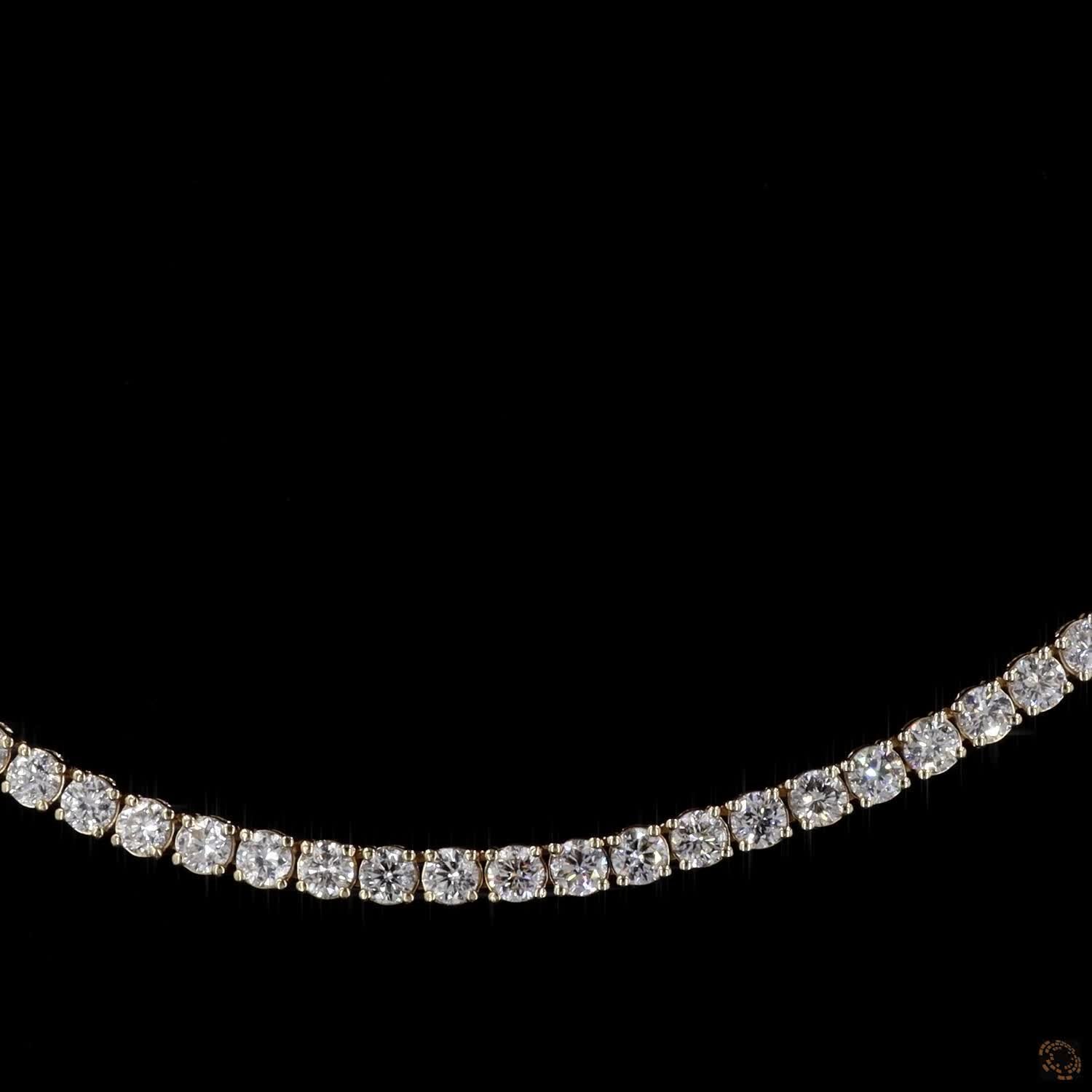 8.56 Ct Classic Round Brilliant Eternity Tennis Line Necklace in Yellow Gold