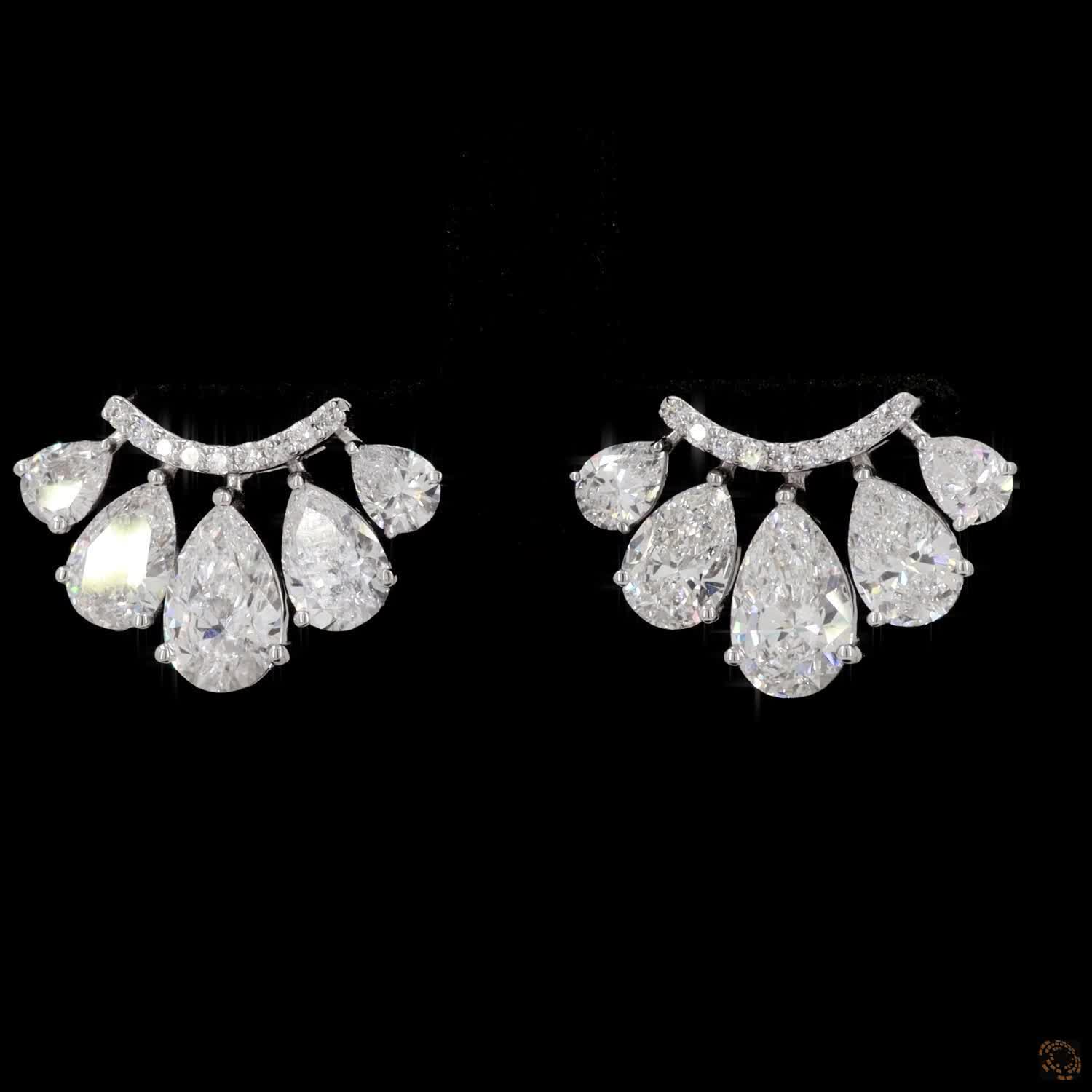 3.1 Ct Pear Cut Diamond Fan Stud Earrings | Curved Pavé Bar Cluster Earrings in White Gold