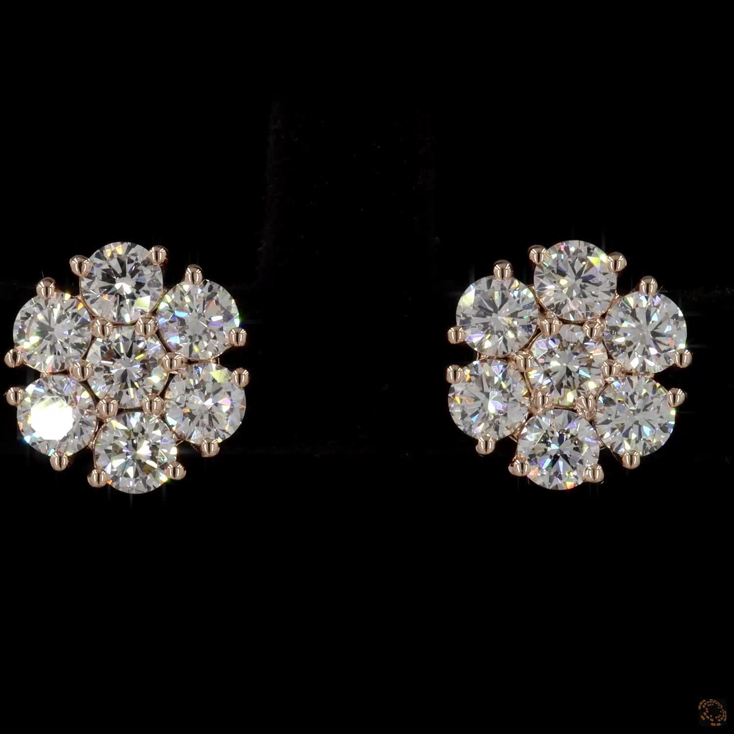 1.38 Ct 14K Rose Gold Round Cut Diamond Flower Cluster Stud Earrings – Blossom Solitaire Illusion Studs