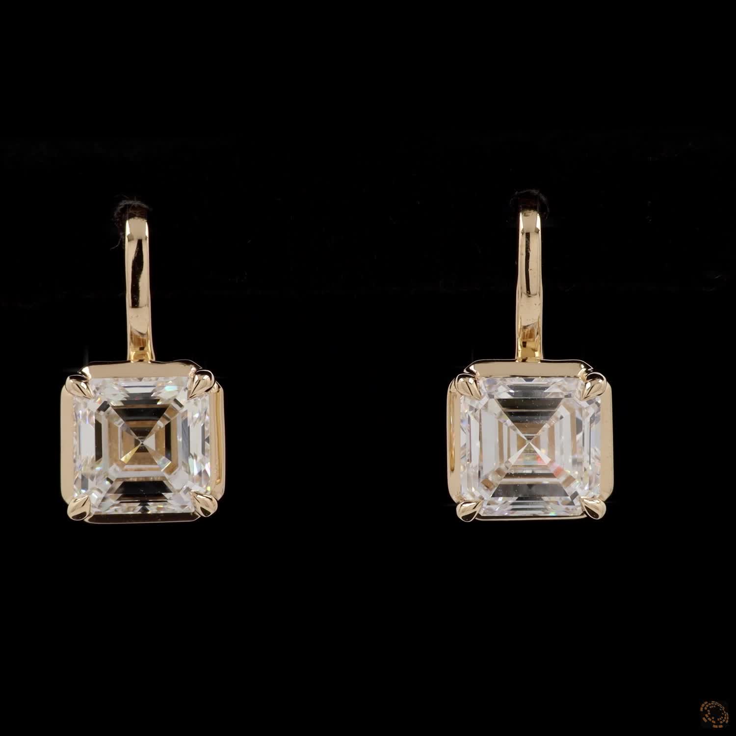 2.11 Asscher Cut Diamond Bezel-Set Leverback Drop Earrings in Yellow Gold