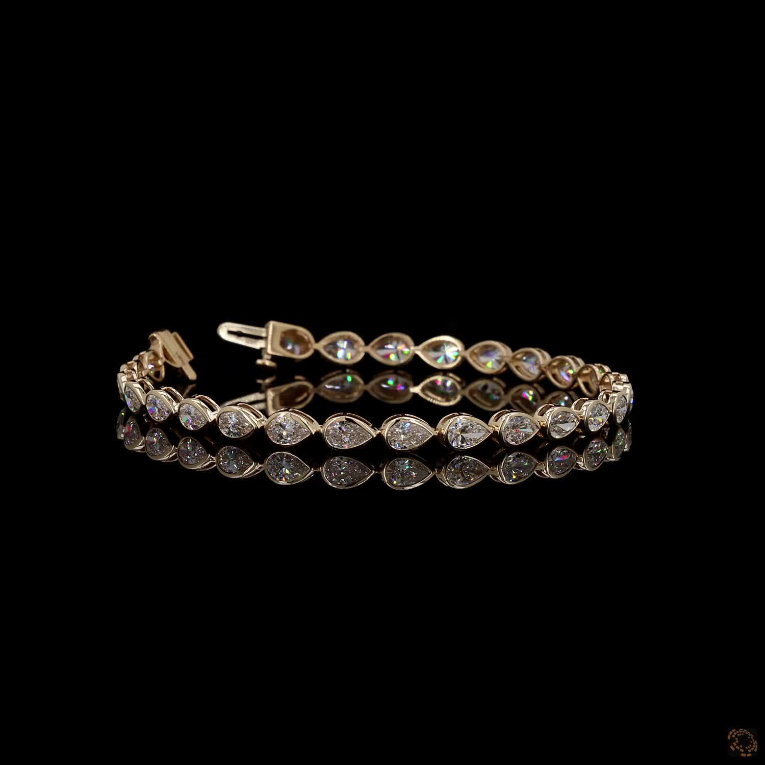 6.29 Ct Gold-Tone Teardrop Crystal Tennis Bracelet – Elegant Sparkling Link Bracelet for Women