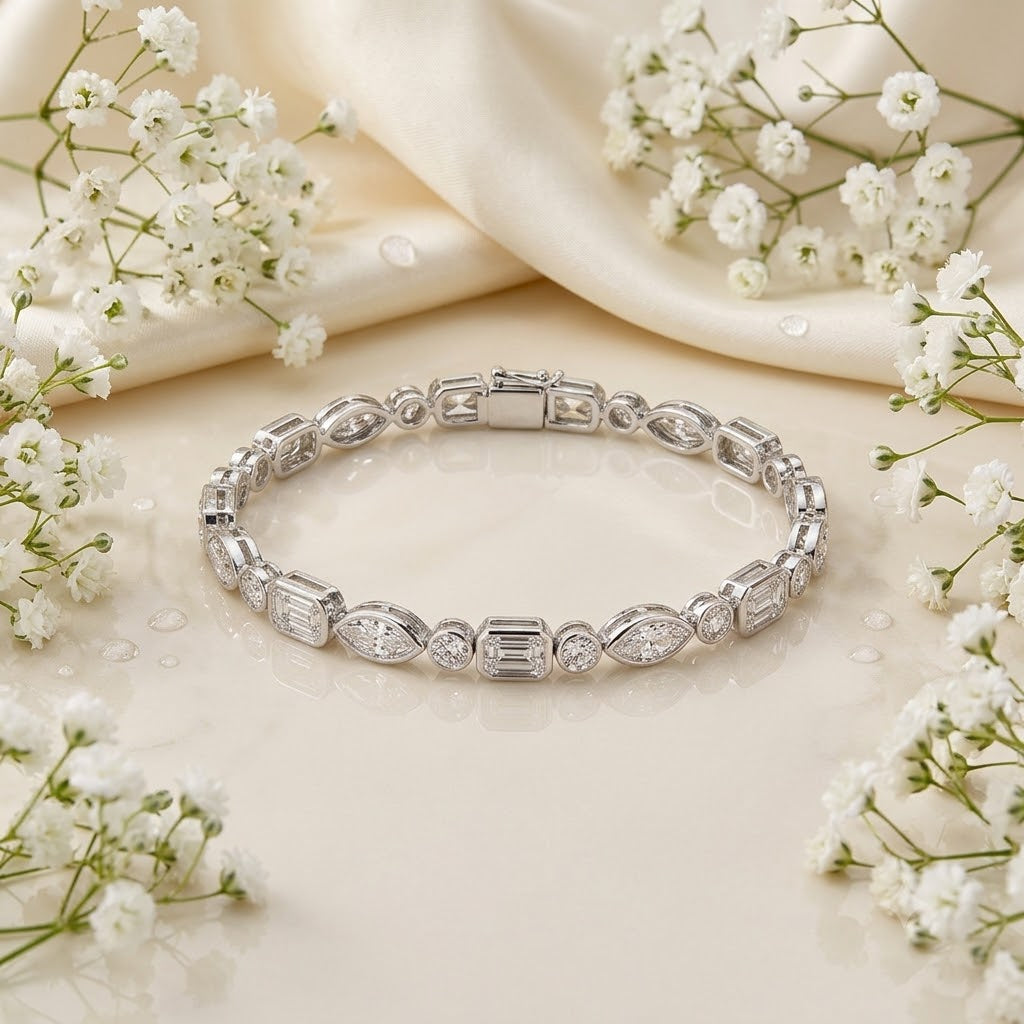 9.35 Ct Luxury Mixed Shape Diamond Tennis Bracelet | Lab Grown Diamonds | White Gold Bracelet