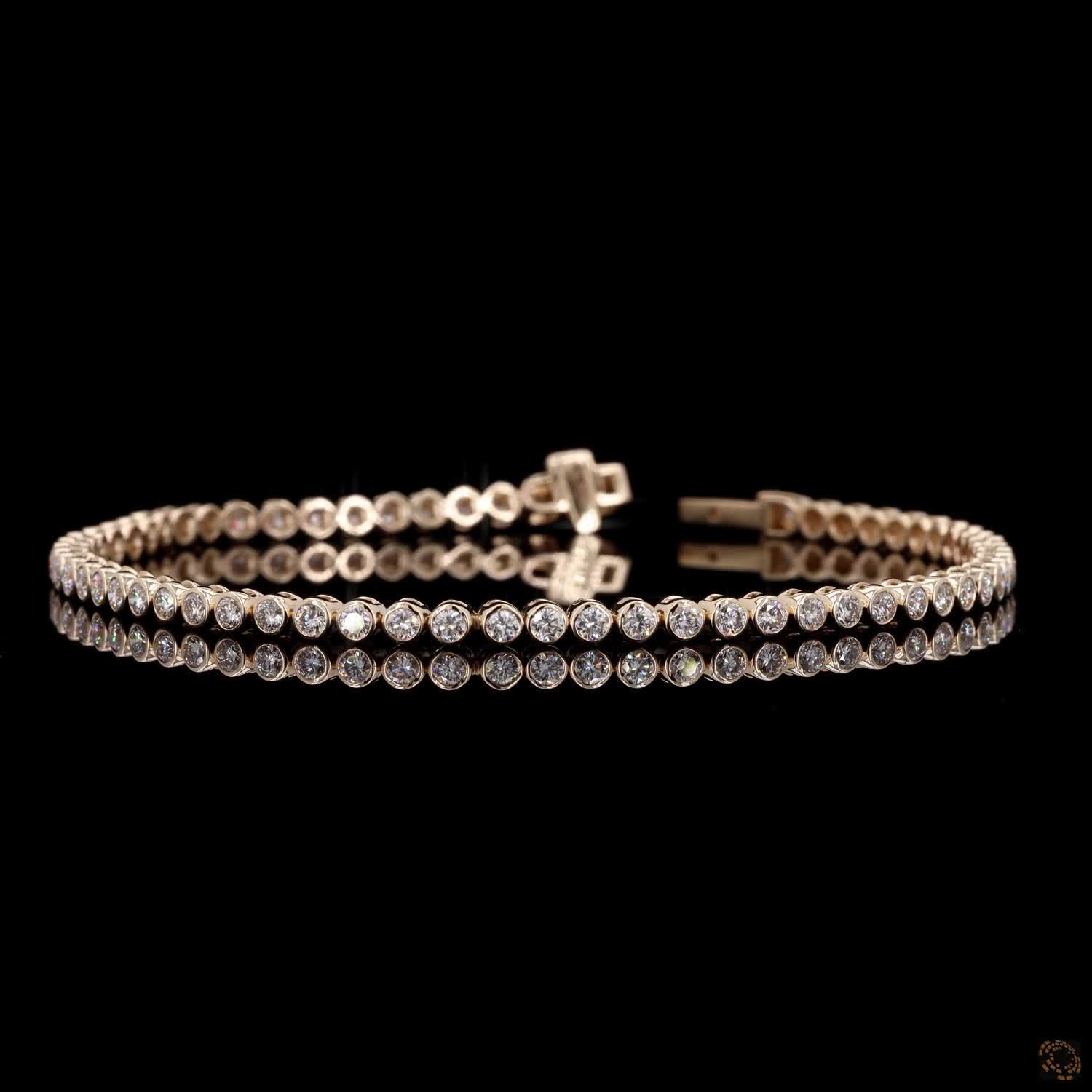 2.21 Ct Round Cut Bezel Set Moissanite Tennis Bracelet in 14K Yellow Gold | Full Bezel Diamond Alternative Line Bracelet