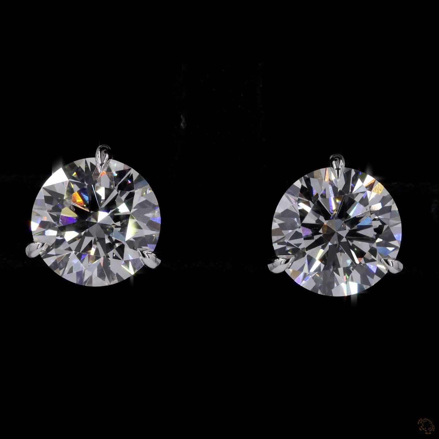 5.00 ct Round Cut Diamond Solitaire Stud Earrings in 14K White Gold | 3-Prong Martini Single-Claw Setting