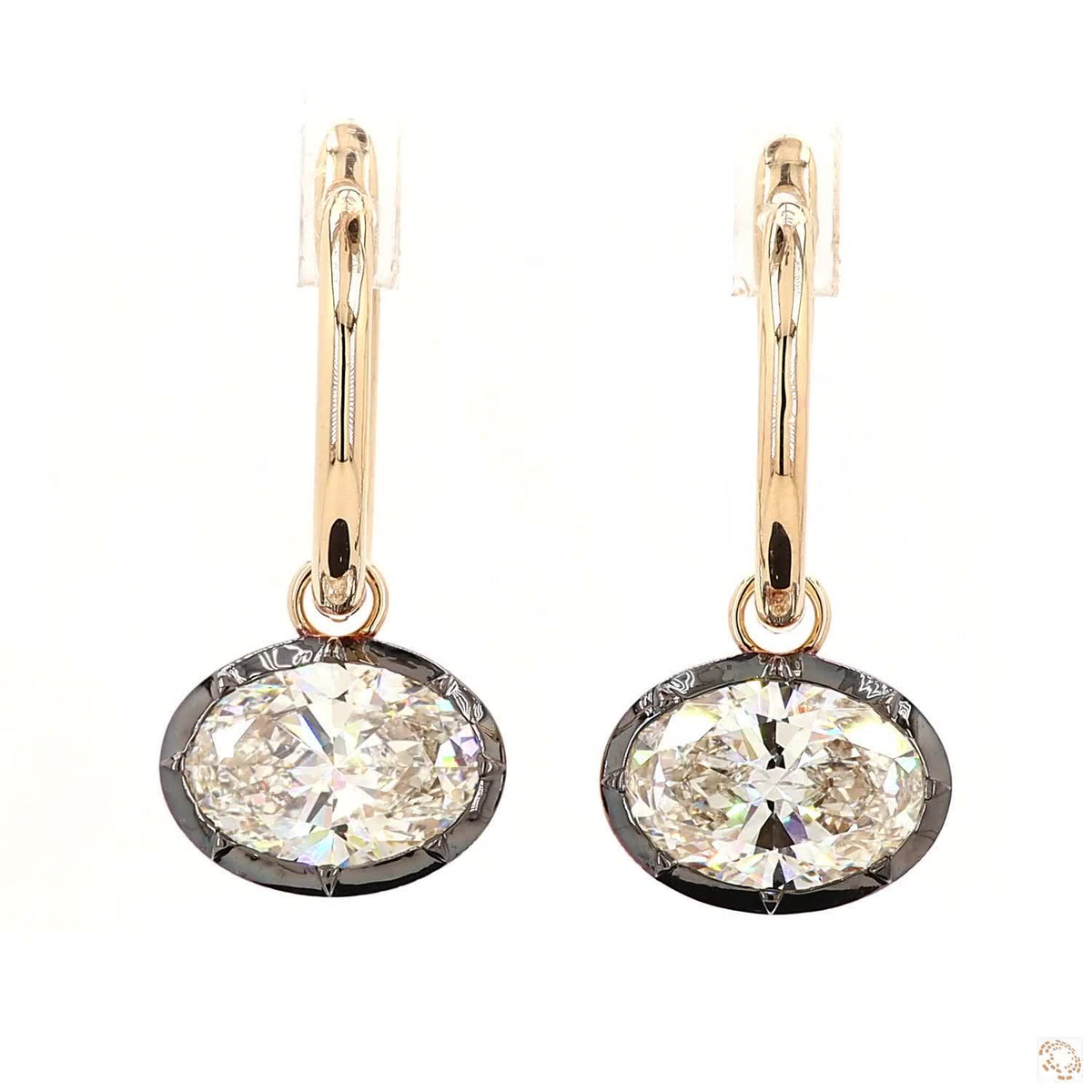 5.02 Ct East-West Oval Cut Diamond Bezel Huggie Charm Earrings in Two-Tone Gold