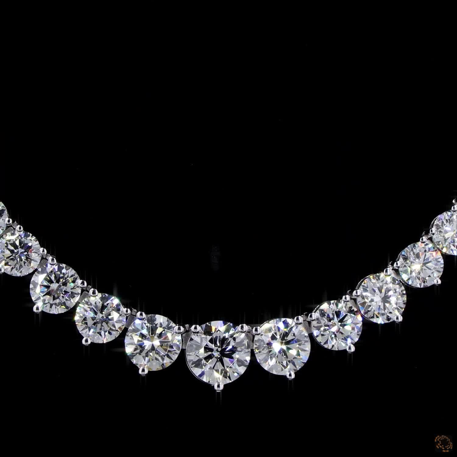 27.69 Cts 14K WHITE GOLD Round Shape Tennis Necklace
