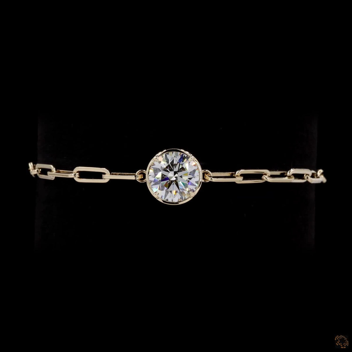 3.01 Ct Bezel-Set Solitaire Round Diamond Paperclip Chain Bracelet in 14K Yellow Gold (Copy)