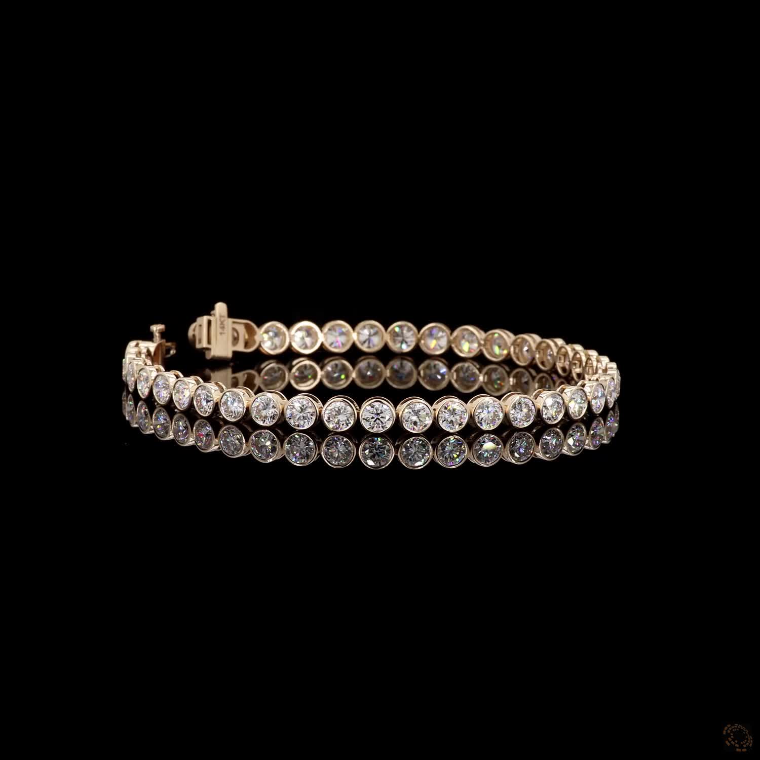 9.97 Ct Full protective bezel setting framing each round diamond with smooth, low-profile metallic edges for durability and maximum hold