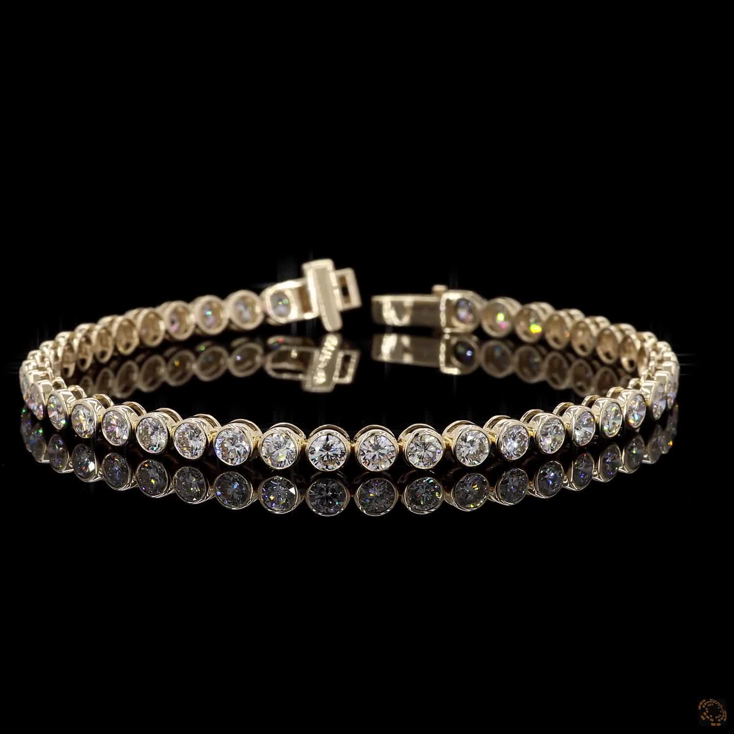7.32 Ct  Round Cut Diamond Bezel Fancy  Bracelet in 14K Yellow Gold – Modern Full Bezel Setting