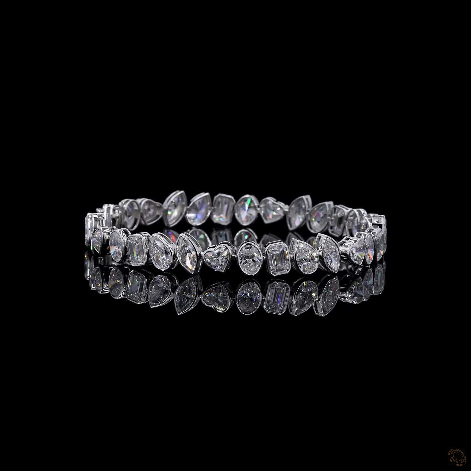 17.25 Ct Multi-Shape Bezel Set Fancy Bracelet in 14K White Gold | Fancy Cut Multi-Stone Line Bracelet