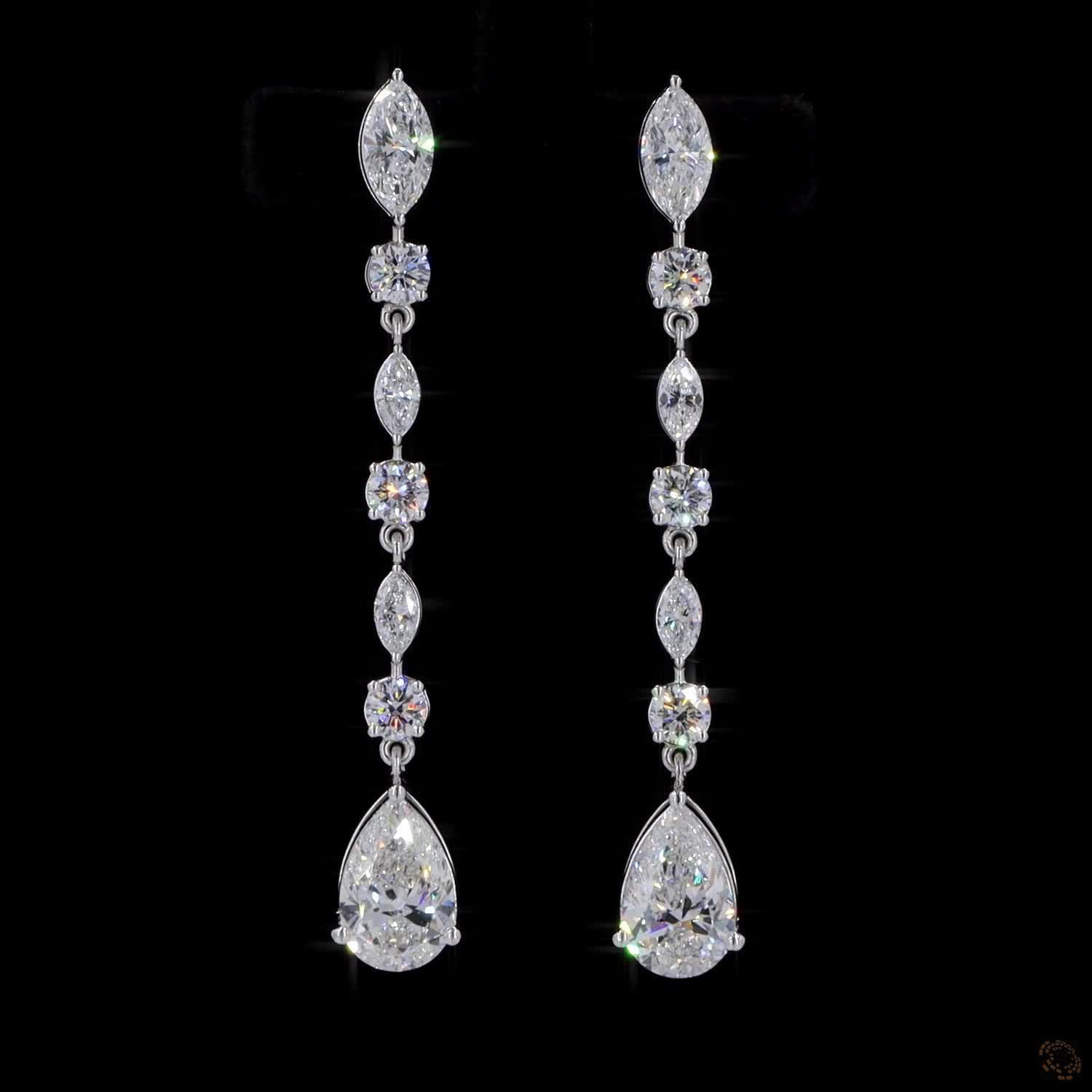 5.66 Ct Pear Cut Teardrop & Marquise Round Linear Drop Earrings in White Gold