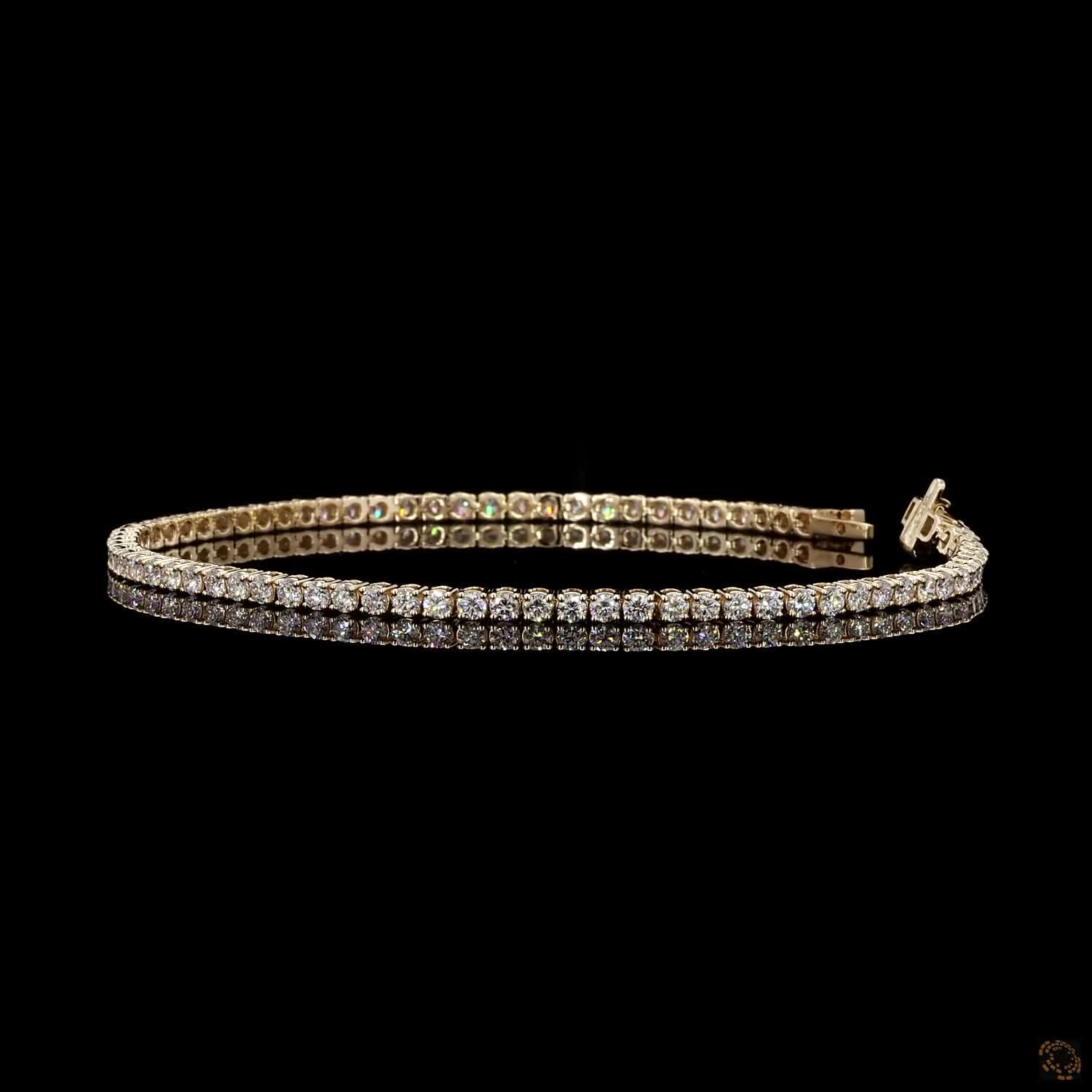 2.54 Ct Yellow Gold Round Cut Moissanite Tennis Bracelet, Warm 14K Gold Eternity Line Bracelet, Classic Everyday Fine Jewelry Gift for Her