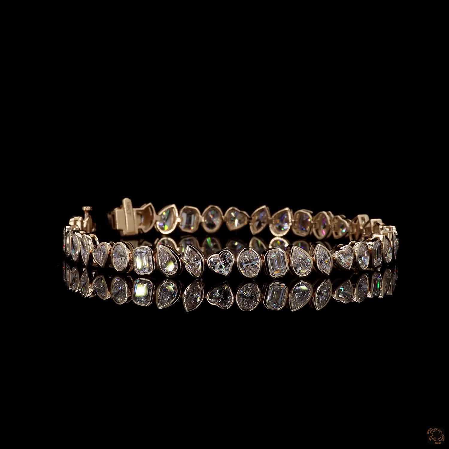 9.12 Ct Yellow Gold Multi-Cut Bezel Station Diamond Bracelet