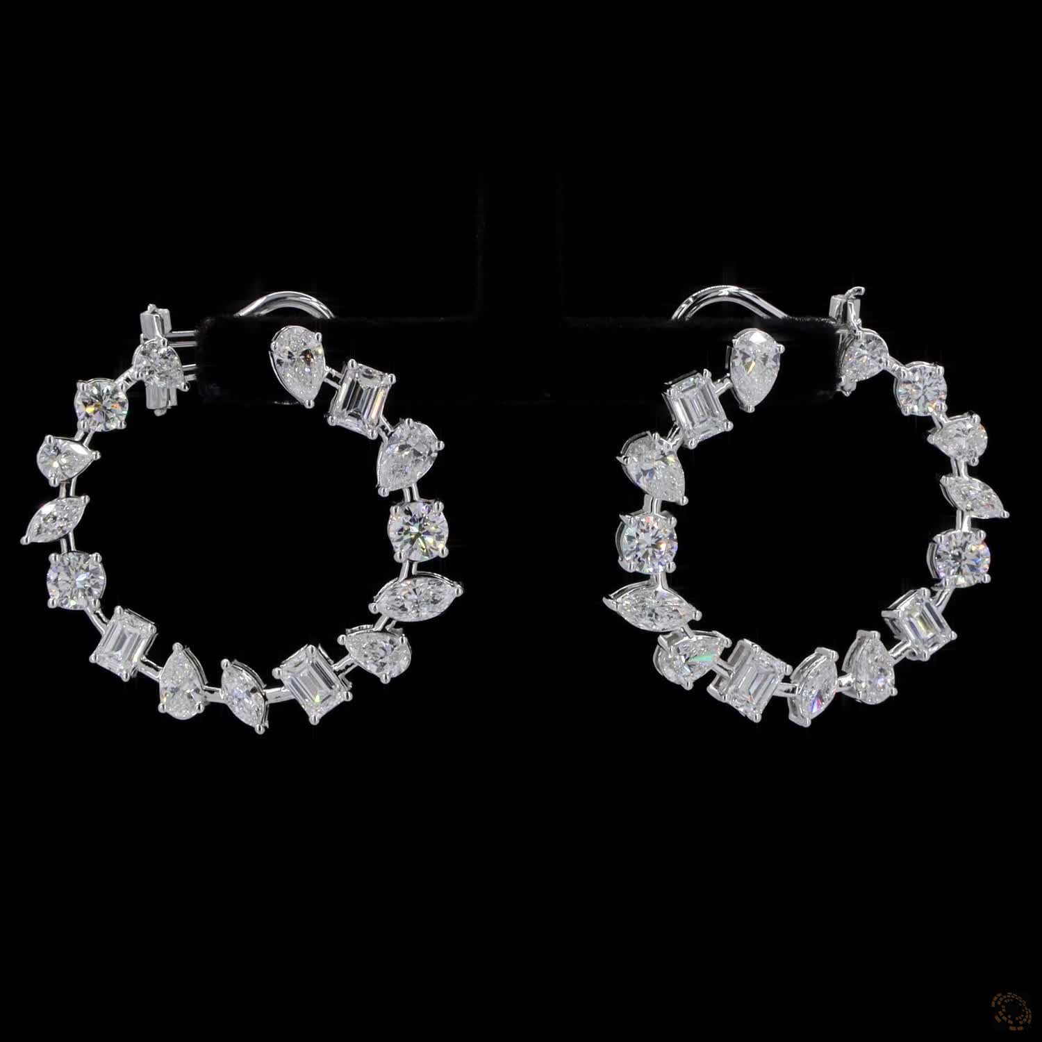 6.30 Ct Mixed Fancy Cut Diamond Open Hoop Earrings in White Gold